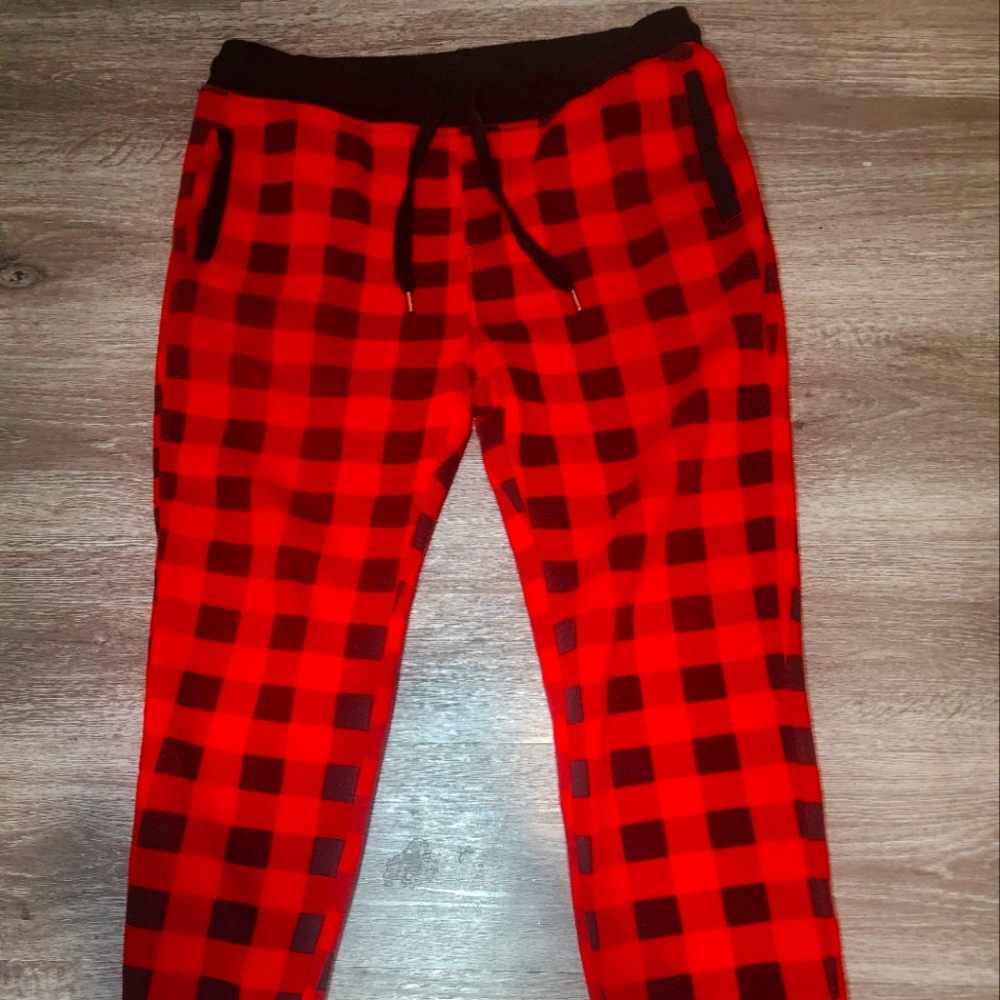Bleecker & Mercer Joggers Red Plaid Slim Fit Sweatpants Men’s Size XL Red Black